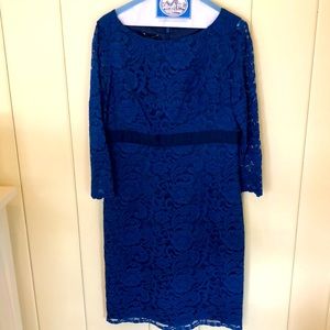Cobalt  Blue 3/4 sleeve Lace Sheath Dress Size 12